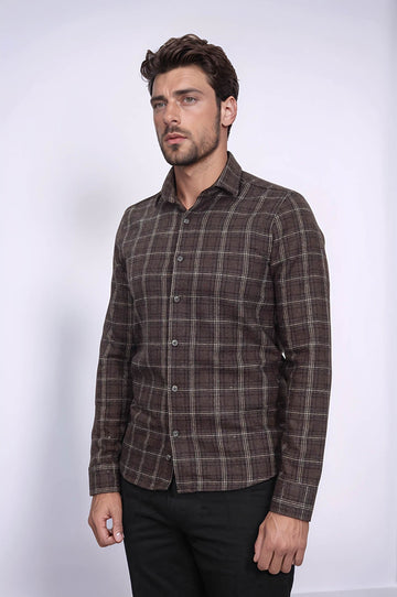 Men's Brown Slim Fit Checked Lumberjack Shirt | Wessi