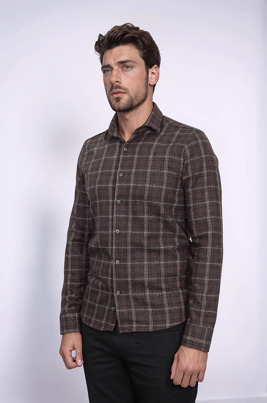 Men's Brown Slim Fit Checked Lumberjack Shirt | Wessi