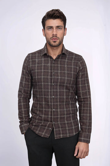 Men's Brown Slim Fit Checked Lumberjack Shirt | Wessi