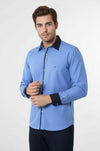 Blue Slim Fit Shirt with Navy Piping Detail | Wessi