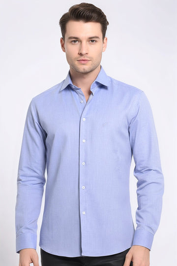 Men's Navy Blue Slim Fit Oxford Patterned Shirt | Wessi