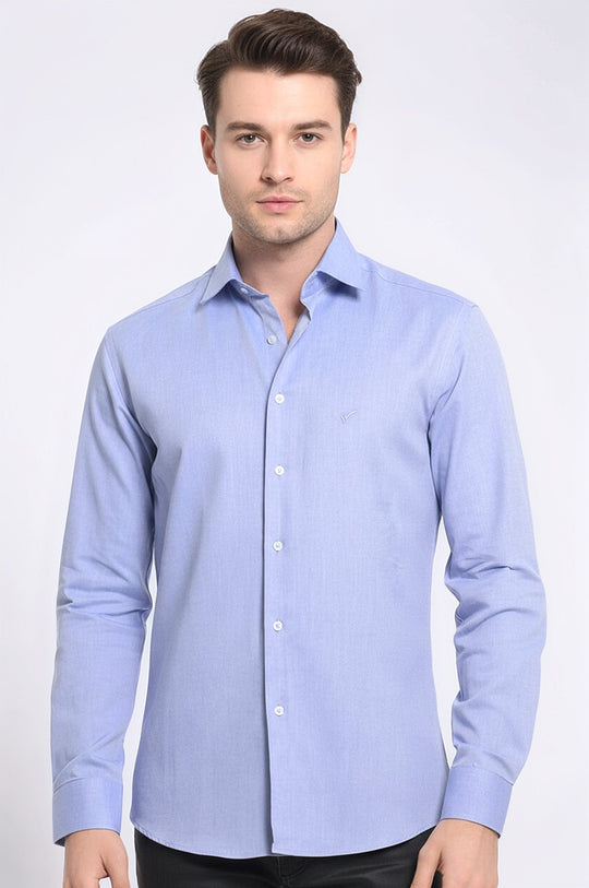 Men's Navy Blue Slim Fit Oxford Patterned Shirt | Wessi