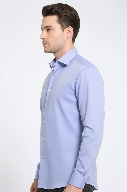Men's Navy Blue Slim Fit Oxford Patterned Shirt | Wessi