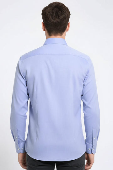 Men's Navy Blue Slim Fit Oxford Patterned Shirt | Wessi