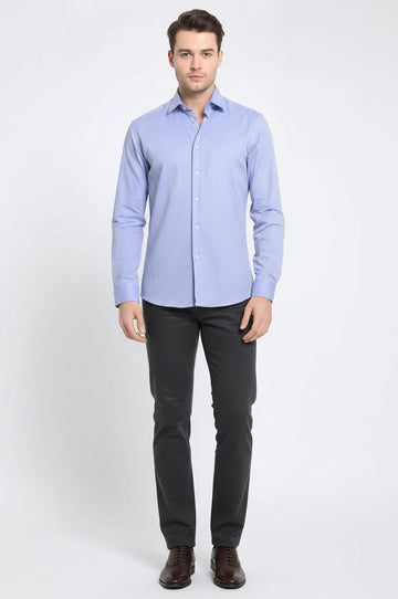 Men's Navy Blue Slim Fit Oxford Patterned Shirt | Wessi