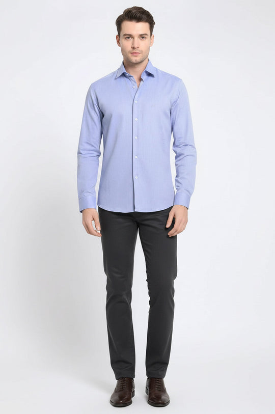 Men's Navy Blue Slim Fit Oxford Patterned Shirt | Wessi