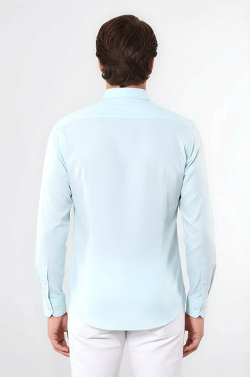 Men's Green Oxford Patterned Slim Fit Long Sleeve Shirt | Wessi