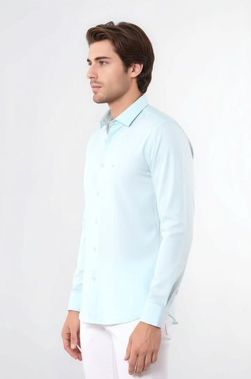 Men's Green Oxford Patterned Slim Fit Long Sleeve Shirt | Wessi