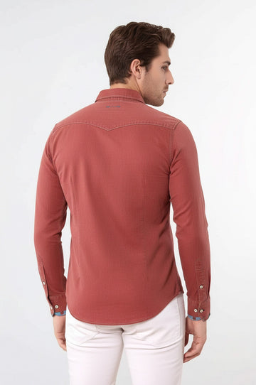 Men's Light Burgundy Patterned Slim Fit Long Sleeve Shirt | Wessi