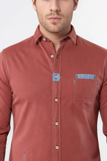 Men's Light Burgundy Patterned Slim Fit Long Sleeve Shirt | Wessi
