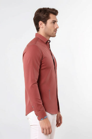 Men's Light Burgundy Patterned Slim Fit Long Sleeve Shirt | Wessi