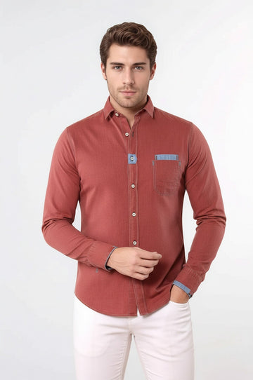 Men's Light Burgundy Patterned Slim Fit Long Sleeve Shirt | Wessi