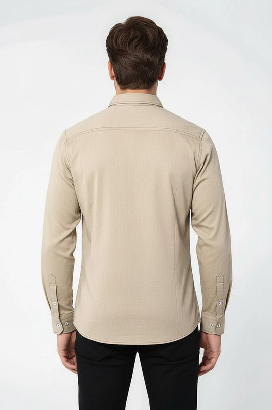 Men's Beige Slim Fit Patterned Long Sleeve Shirt | Wessi
