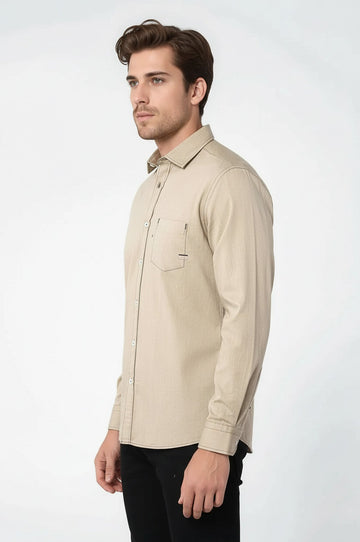 Men's Beige Slim Fit Patterned Long Sleeve Shirt | Wessi