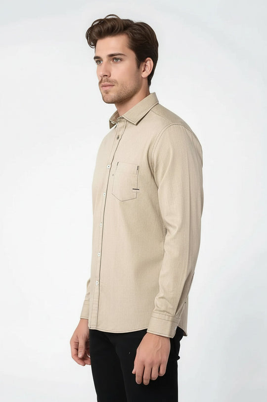 Men's Beige Slim Fit Patterned Long Sleeve Shirt | Wessi