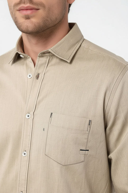 Men's Beige Slim Fit Patterned Long Sleeve Shirt | Wessi