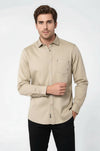 Men's Beige Slim Fit Patterned Long Sleeve Shirt | Wessi