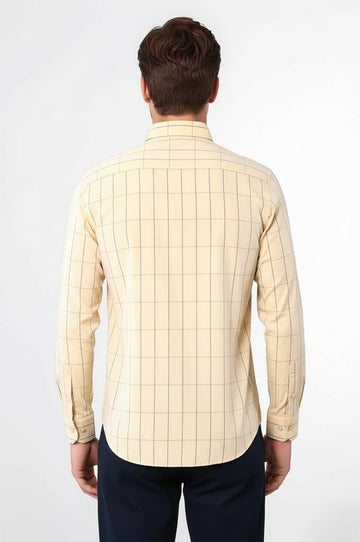 Men's Yellow Plaid Slim Fit Long Sleeve Shirt | Wessi