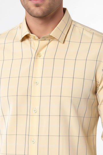Men's Yellow Plaid Slim Fit Long Sleeve Shirt | Wessi