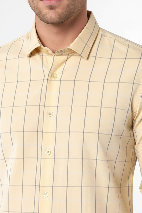 Men's Yellow Plaid Slim Fit Long Sleeve Shirt | Wessi