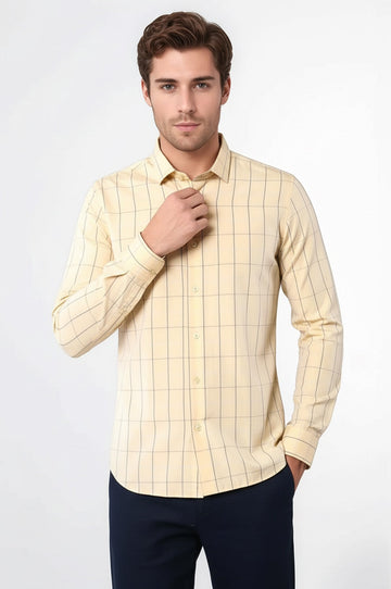 Men's Yellow Plaid Slim Fit Long Sleeve Shirt | Wessi