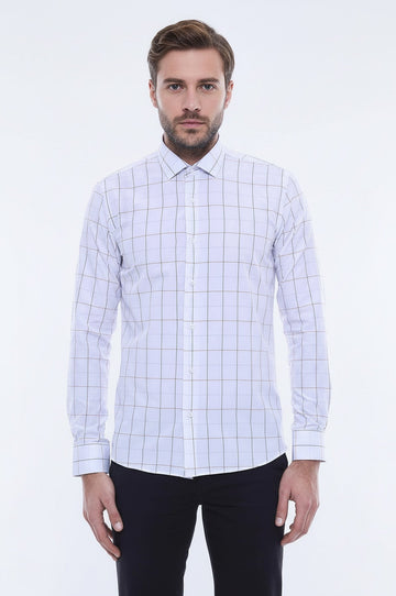 Men's White Slim Fit Plaid Shirt | Wessi