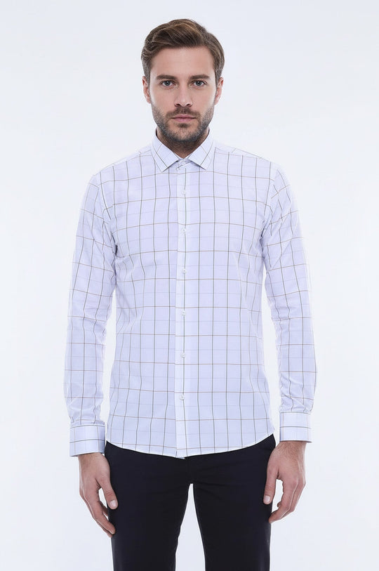 Men's White Slim Fit Plaid Shirt | Wessi
