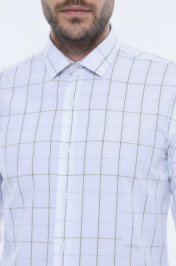Men's White Slim Fit Plaid Shirt | Wessi