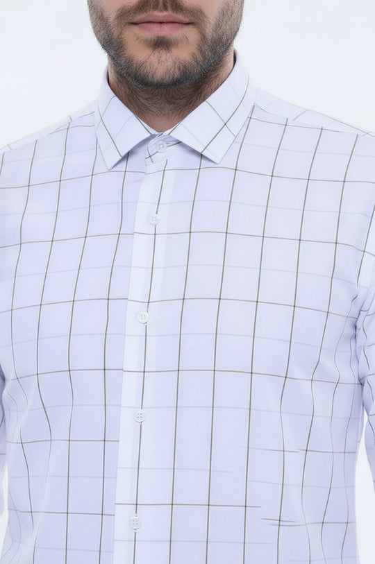 Men's White Slim Fit Plaid Shirt | Wessi