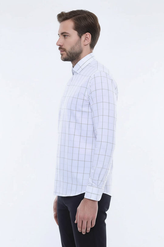 Men's White Slim Fit Plaid Shirt | Wessi