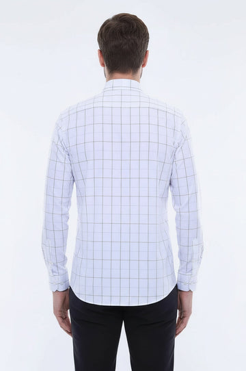 Men's White Slim Fit Plaid Shirt | Wessi