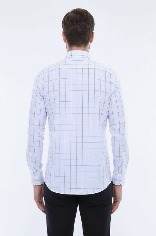 Men's White Slim Fit Plaid Shirt | Wessi