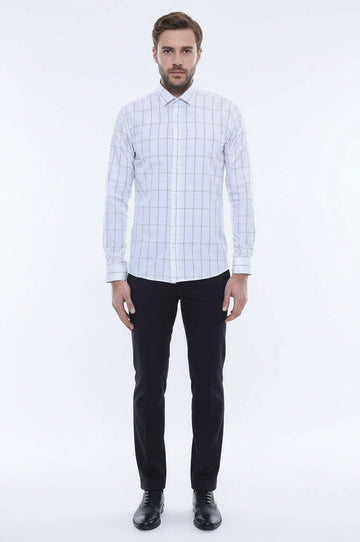 Men's White Slim Fit Plaid Shirt | Wessi