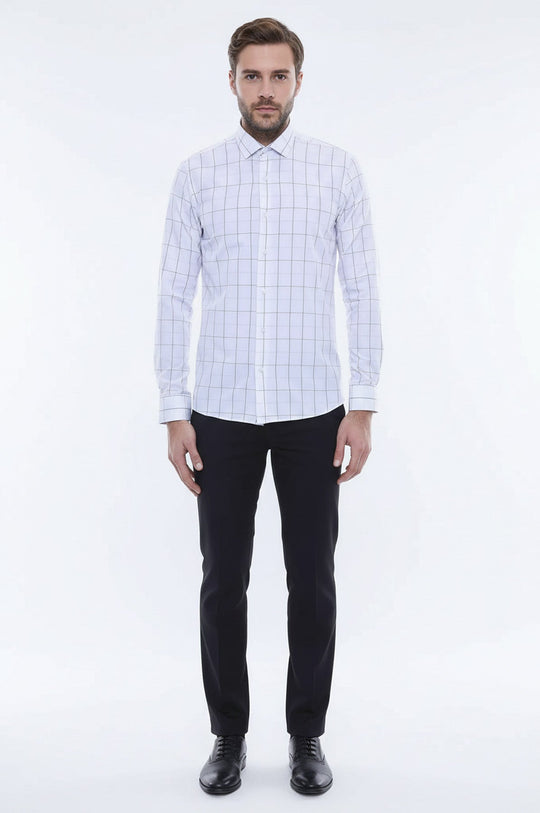 Men's White Slim Fit Plaid Shirt | Wessi