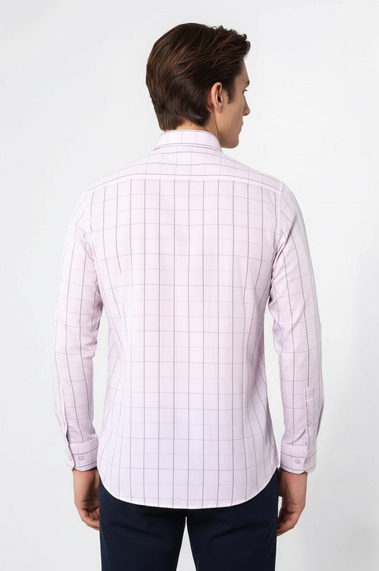 Men's Light Pink Plaid Slim Fit Long Sleeve Shirt | Wessi