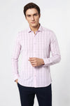 Men's Light Pink Plaid Slim Fit Long Sleeve Shirt | Wessi