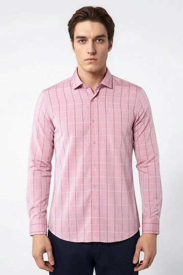 Men's Red Plaid Slim Fit Long Sleeve Shirt | Wessi