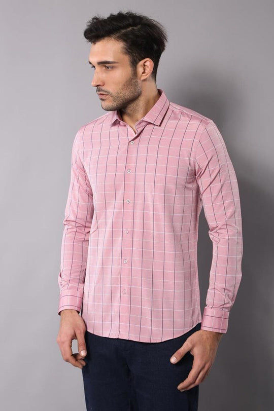 Men's Red Plaid Slim Fit Long Sleeve Shirt | Wessi