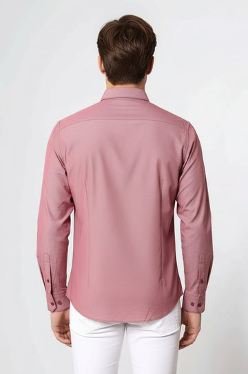 Men's Burgundy Striped Slim Fit Long Sleeve Shirt | Wessi