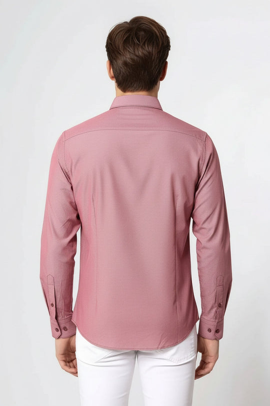 Men's Burgundy Striped Slim Fit Long Sleeve Shirt | Wessi