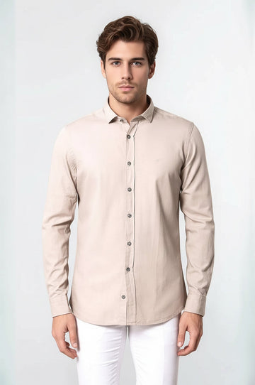Patterned Slim Fit Beige Shirt | Wessi