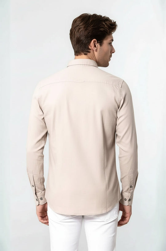 Patterned Slim Fit Beige Shirt | Wessi