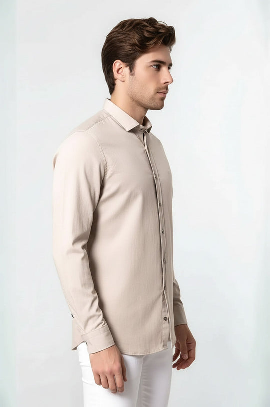 Patterned Slim Fit Beige Shirt | Wessi