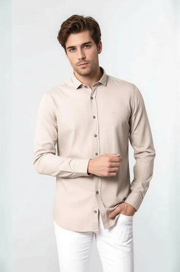 Patterned Slim Fit Beige Shirt | Wessi