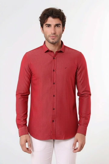 Men's Burgundy Slim Fit Patterned Cotton Shirt | Wessi