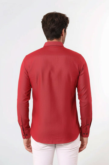 Men's Burgundy Slim Fit Patterned Cotton Shirt | Wessi
