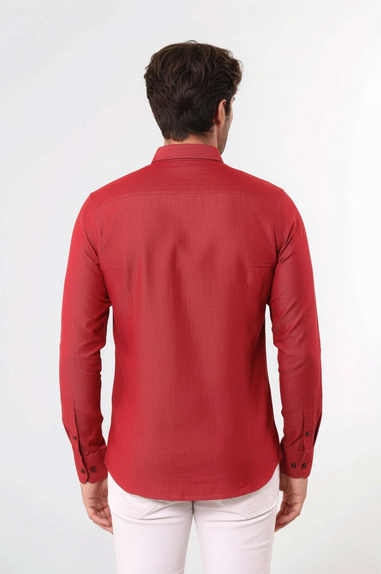 Men's Burgundy Slim Fit Patterned Cotton Shirt | Wessi