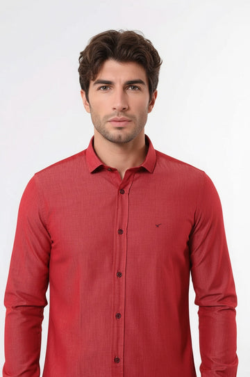 Men's Burgundy Slim Fit Patterned Cotton Shirt | Wessi