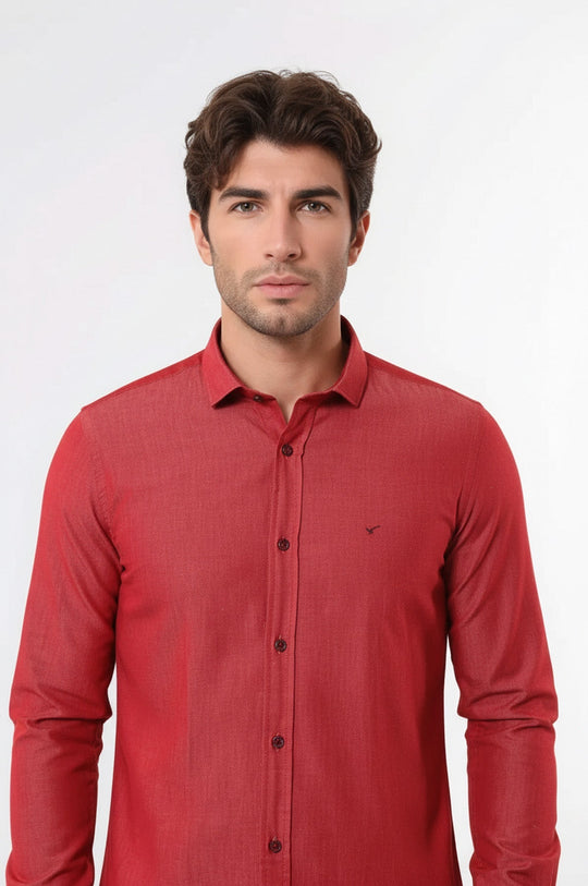 Men's Burgundy Slim Fit Patterned Cotton Shirt | Wessi