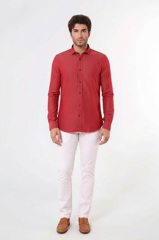 Men's Burgundy Slim Fit Patterned Cotton Shirt | Wessi